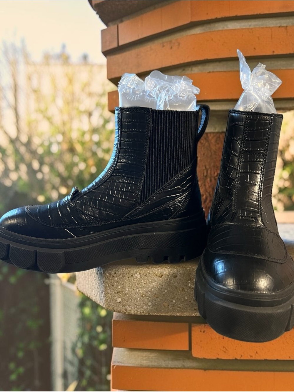 Sorel Black Croc-Embossed Platform Chelsea Booties